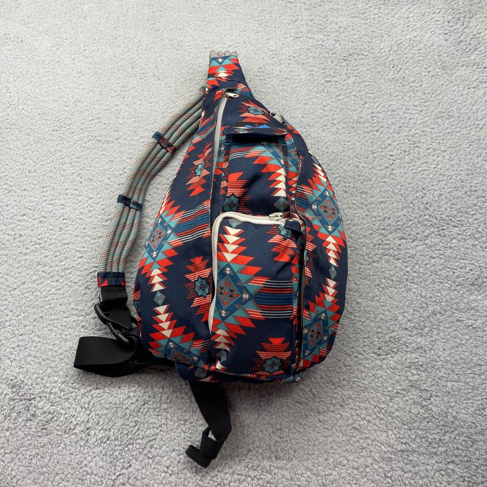 Kavu Rope‎ Bag Sling Backpack Navy Red Southwestern Geometric Pattern Crossbody